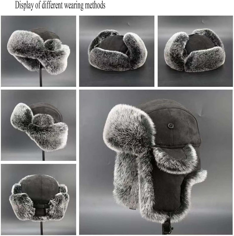 WUODHTW Men's Winter Ushanka Earflap Trooper Hat Aviator Windproof Hat Faux Fur Warm Hat Ski Beanies Cap Berets Skull caps - Image 4